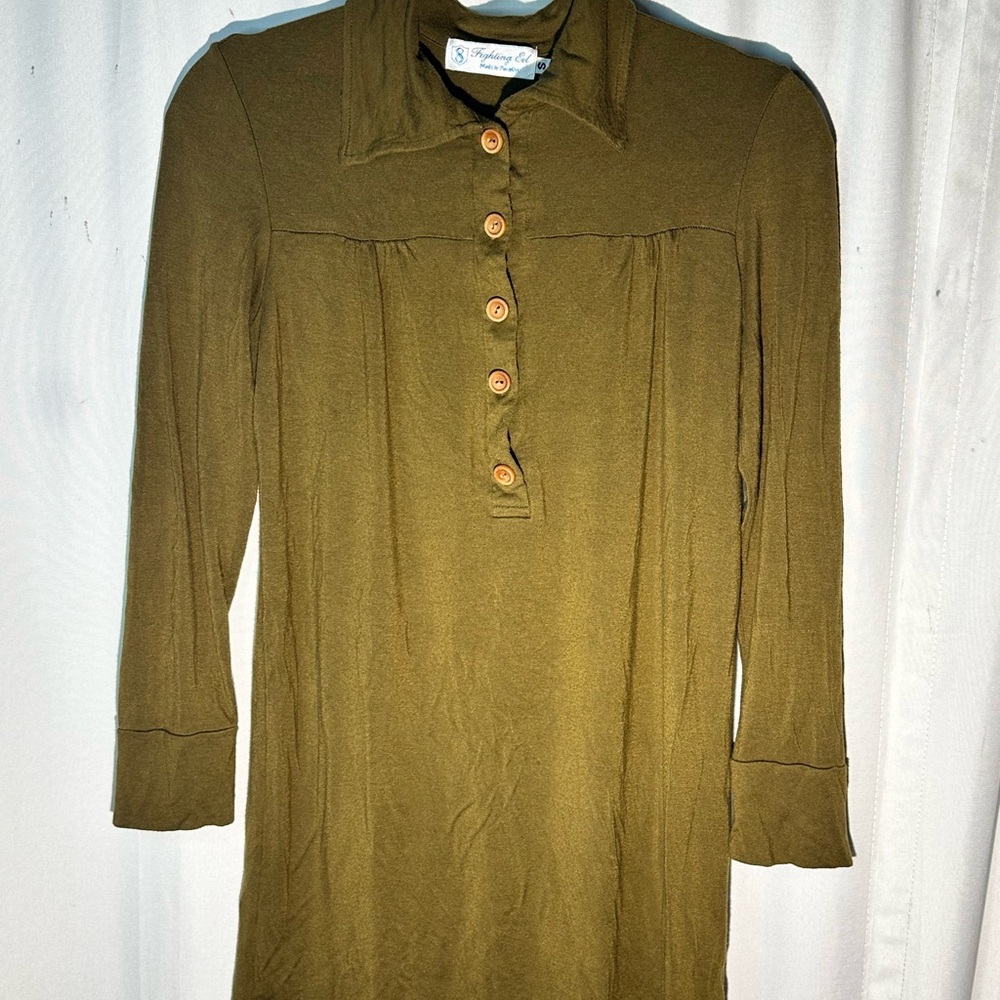 Fighting Eel Green Buttoned Long Sleeve Dress Size Small